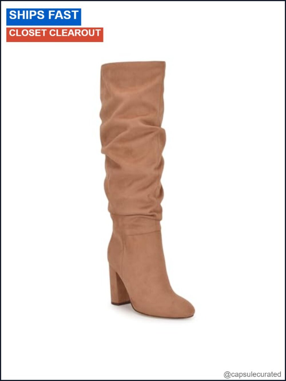Faux Suede Slouchy Block Heel Almond Toe Knee High Dress Booties